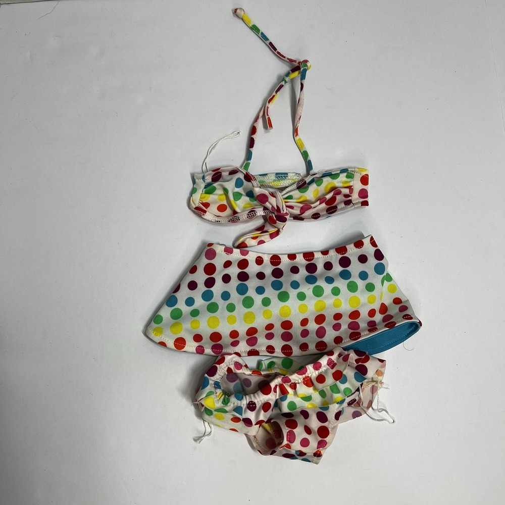 Build A‎ Bear Clothing Bikini Colorful Polka W/ Skirt Wrap Bathing Suit Outfit